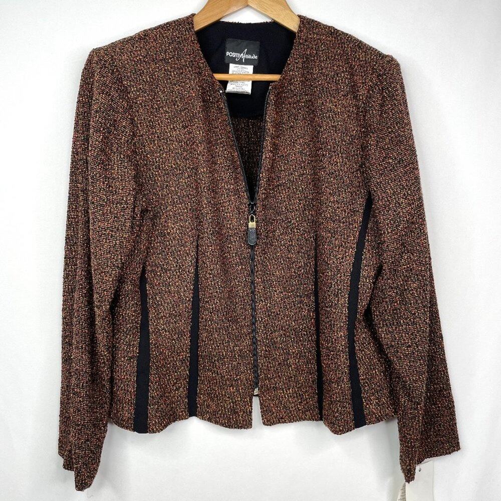 NWT Positive Attitude Tweed Zip Blazer 14